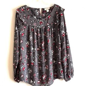 Loft Outlet Women's  Gray Floral Button-Down Top SZ L